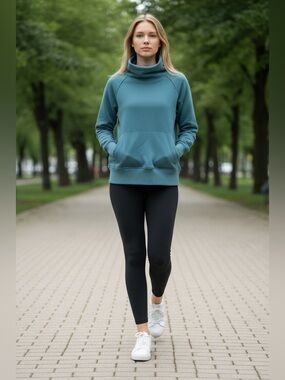 Champion Cowl Neck Sweatshirt Blue Green Teal Ribbed Cuffs XS